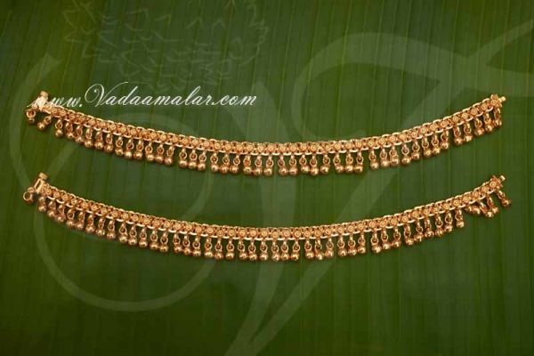 Gold Plated Anklets Payal with Bells Indian Anklet 9 Inches