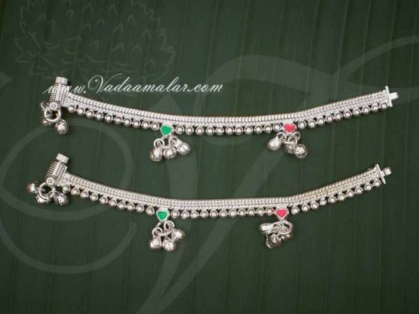 German Silver  Enamel Anklets Payal Leg Ornament Indian anklet 6 inches 