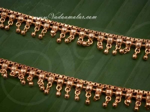 Micro Gold plated Anklets Kolusu Payal Leg Ornament Indian anklet Buy Now 12 inches