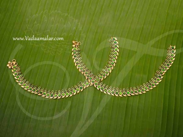 Anklets Green Kemp Stone thick Payal Kolusu from India Buy Now