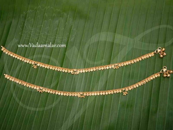 Anklets Micro Gold Plated Kolusu Paayal Leg Ornament bell 9.5 inches