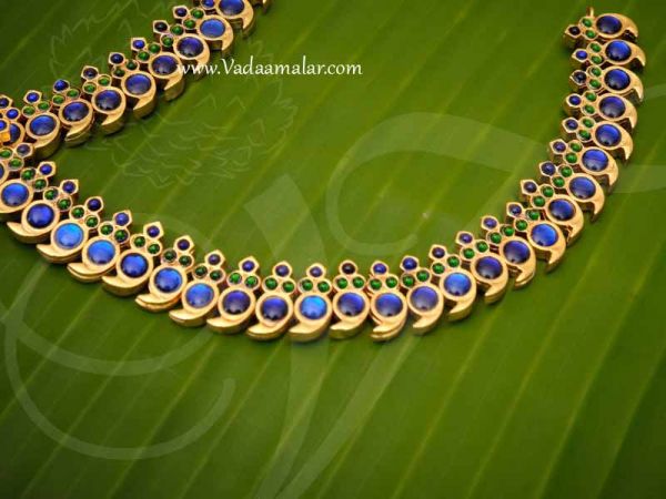 Blue Green Kemp Stone thick Payal Anklets from India Buy Now