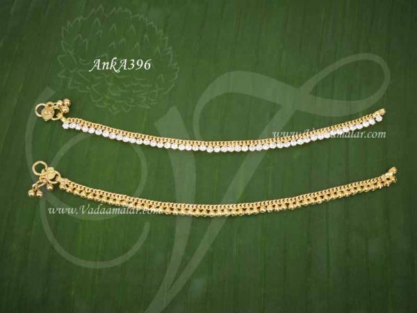 White Colour Stone Anklets Kolusu Micro Gold plated Indian Leg Ornament Anklet 7 inches