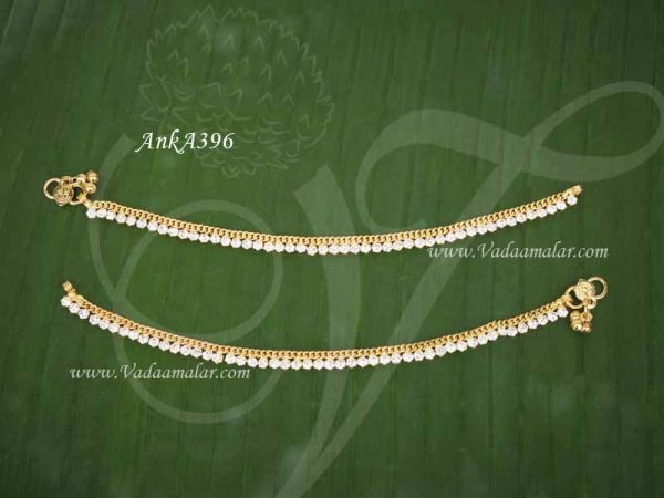 White Colour Stone Anklets Kolusu Micro Gold plated Indian Leg Ornament Anklet 7 inches