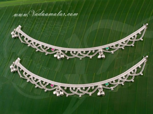 Imitation silver  Enamel Anklets Payal Leg Ornament Indian anklet  6.5 inches 