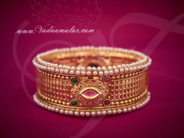 Antique design kada bracelet bangles oxidized gold toned valaial
