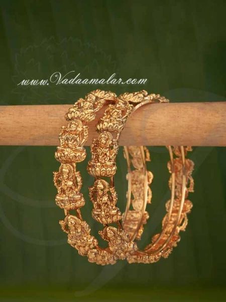 Antique design kada bracelet bangles Lakshmi gold toned Valaial - 2 pieces