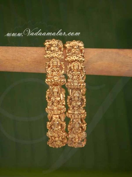 Antique design kada bracelet bangles Lakshmi gold toned Valaial - 2 pieces