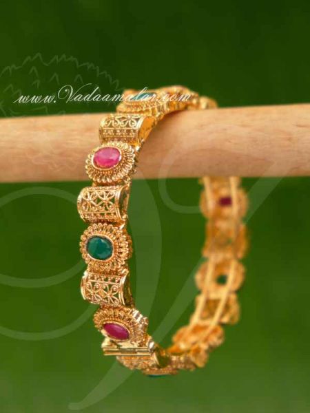 Bangle Antique Kada Bracelet Gold Toned Valaiyal Buy Now - 2-8