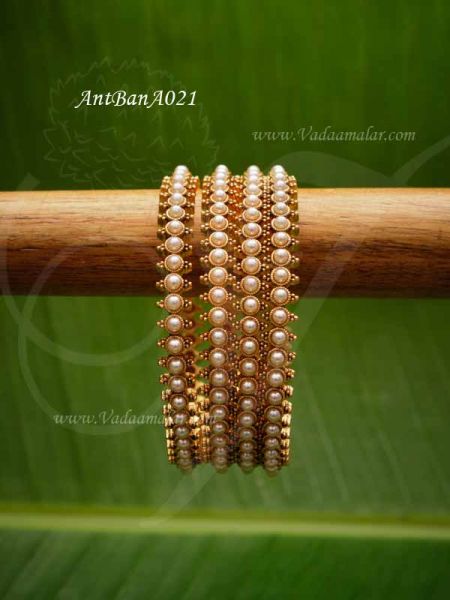 Antique Pearl Design bangles gold toned valaiayal Size  2-8(4 Pices)