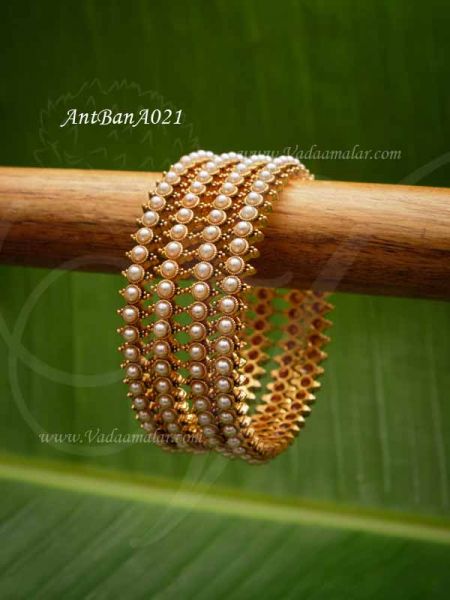 Antique Pearl Design bangles gold toned valaiayal Size  2-6 (4 Pices)