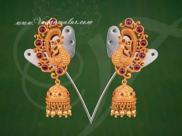 Jhumkas in Peacock Design Jhumkis Ethnic Ear Studs from Vadaamalar India