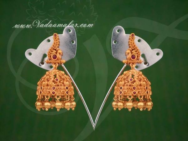 Antique Peacock Design Jhumkis Jhumka Ethnic Ear Studs