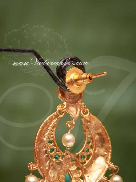 Antique Design Pearl Ear Drops Emerald Stones Earrings Buy Online