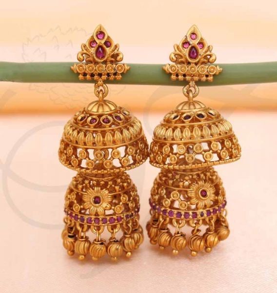 Jhumka Earrings Matt Finish temple jewellery jhumkas online For Saree and Lehenga Buy Online
