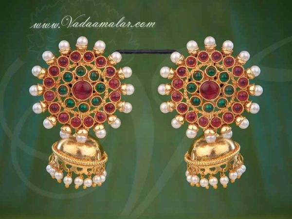 Temple jewellery Design Jhumkis Jhumka Antique Indian Ear Drops Buy Online