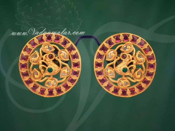 Ear Studs Antique Style Peacock Design Indian Kundan Stones Buy Now