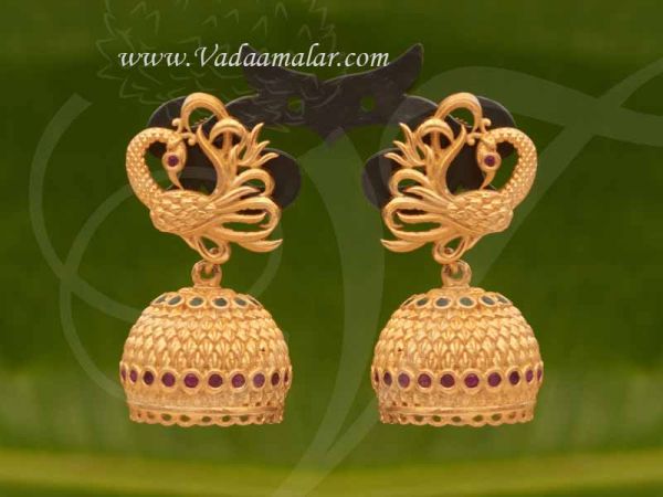 Large Earring Antique Gold Plated Peacock Design Jhumka Jhumkis Buy Now  3.8 cm