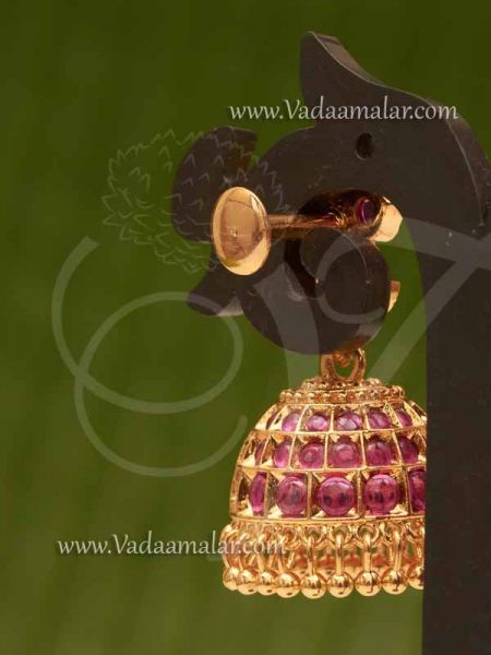 Red Stones Jhumka Jhumkis Earring Indian Design Buy Now 