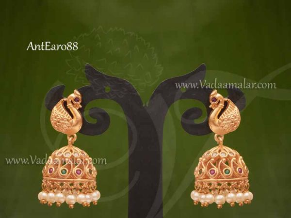 Earring Antique Gold Plated Peacock Design Jhumka Jhumkis Buy Now  