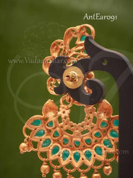 Peacock Design Large size Earrings Green Stones for Sarees