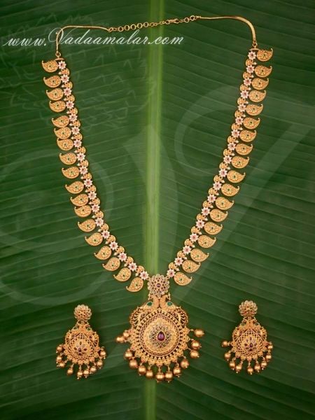 Antique Mango Design Long Necklace with Matching Earring Set