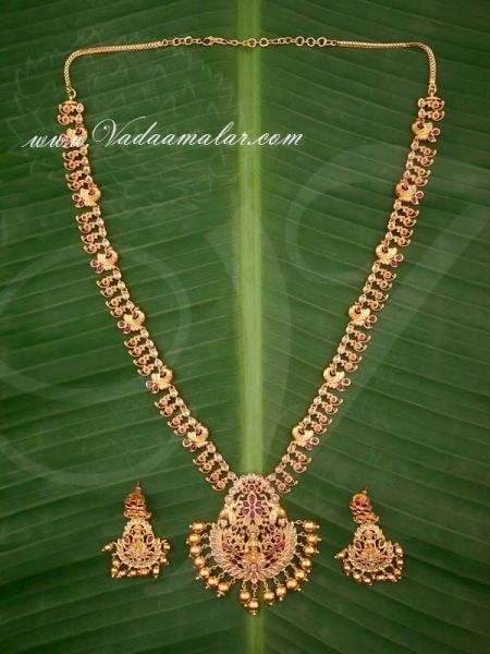 Antique lakshmi design Long Necklace with Matching Earring Set