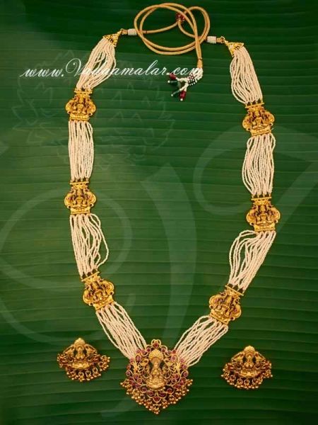 Antique Lakshmi Design Long Necklace with Matching Earring Set