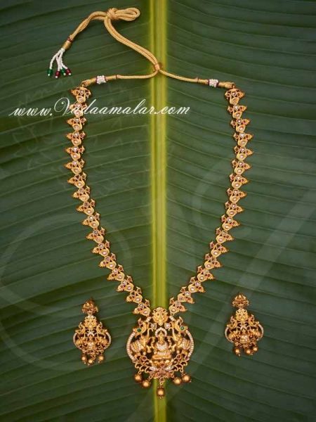 Antique design Goddess Lakshmi long necklace with matching earring set