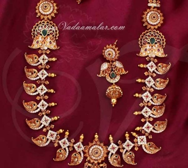 Antique Peacock Design Long Necklace with Matching Earring Set Buy Now