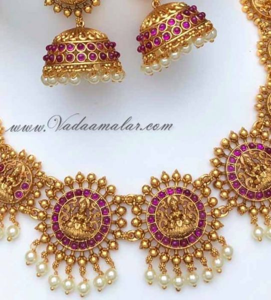 Necklace with Earrings Antique Design Lakshmi Bridal Jewelry Set Shop Online