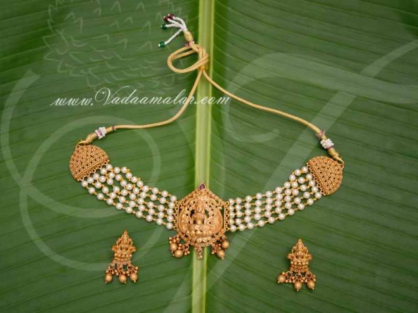 Antique Design Goddess Lakshmi Choker Necklace with Matching Earring Set Buy Now