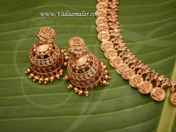Antique design Goddess Lakshmi Coin long necklace with matching earring set Buy Now