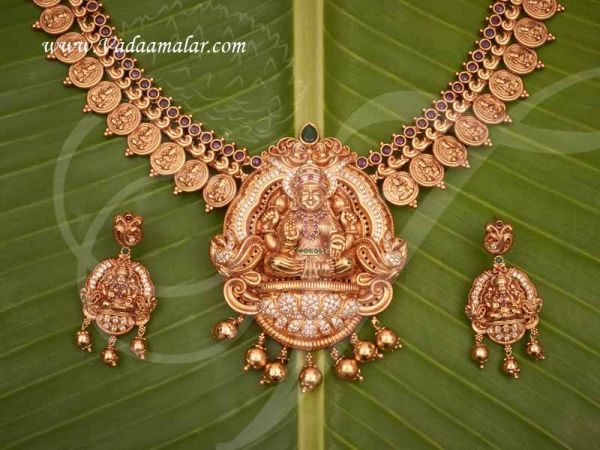Necklace Antique Design Goddess Vishnu Lakshmi Long Haaram With Matching Earring Set Buy Now