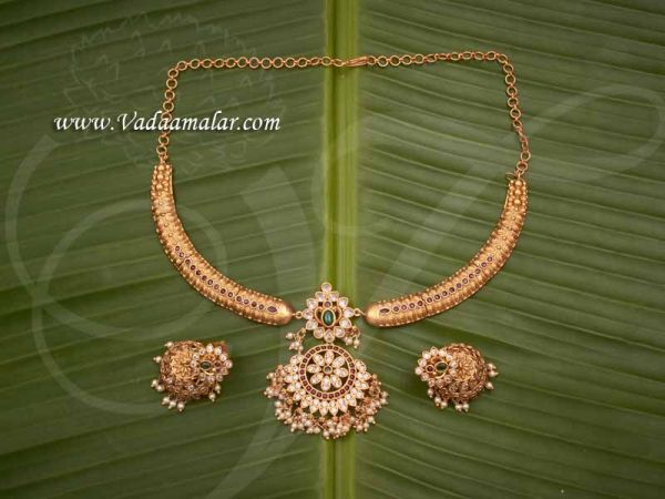 Necklace Antique Flower Design Necklace With Matching Earring Set Buy Now