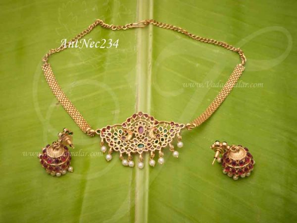 Antique Design Peacock Necklace With Matching Earring Set