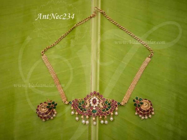 Antique Design Peacock Necklace With Matching Earring Set