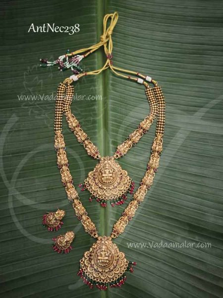 Antique Lakshmi design Haram And Necklace Matching Earrings Bridal Set 