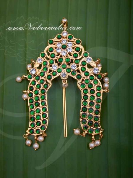 Green Kemp stones rakodi Indian choti kuchipudi and bharatanatyam hair jewellery Buy online
