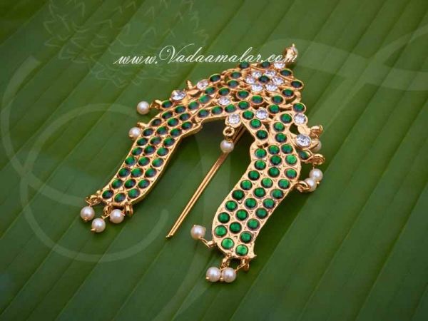 Green Kemp stones rakodi Indian choti kuchipudi and bharatanatyam hair jewellery Buy online