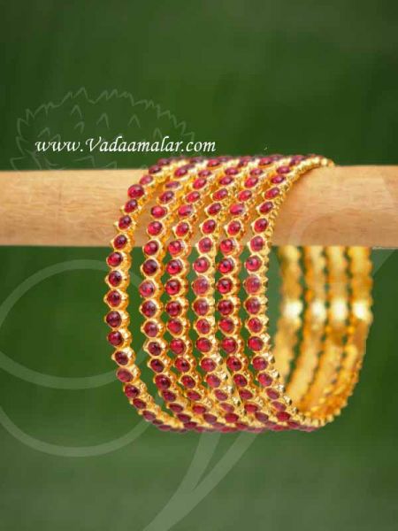 6 Red Kemp Stones Bharatanatyam Kuchipudi Oranaments Bangles Bracelets