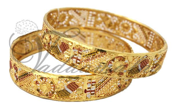 Enamel designs Gold plated thick Indian Bangles Bangle Bracelets