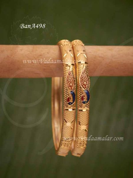 2 pieces of Beautiful micro gold plated peacock enamel designer Indian Bangles Bracelet