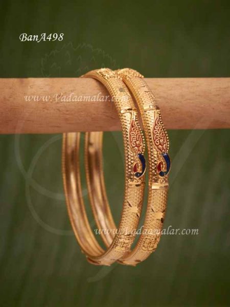 2 pieces of Beautiful micro gold plated peacock enamel designer Indian Bangles Bracelet