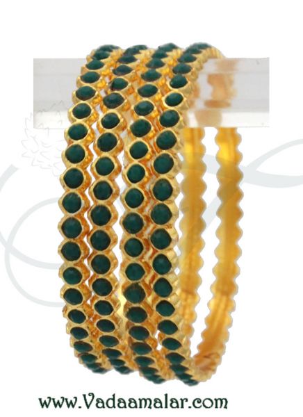 Antique Green Stone Bangles Bracelets Bharatanatyam Kuchipudi Bangles Bracelets - 4 pieces