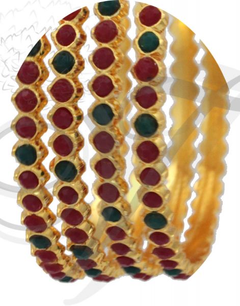 4 pieces Red and Green Stone Bangles Bracelets Bharatanatyam Kuchipudi Dances