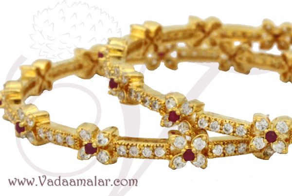 AD Bangles Micro gold plated with white and ruby stones buy now