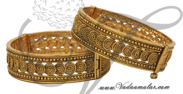 Antique design kada bracelet bangles oxidized gold toned valaial Buy Now 
