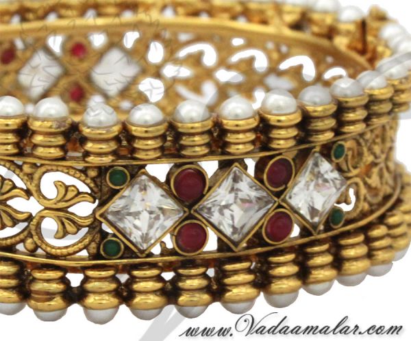 Antique design kada bracelet bangles oxidized gold toned valaial - 1 piece