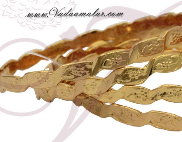4 Gold Toned Simple Bangles Bracelets for Saree Salwar